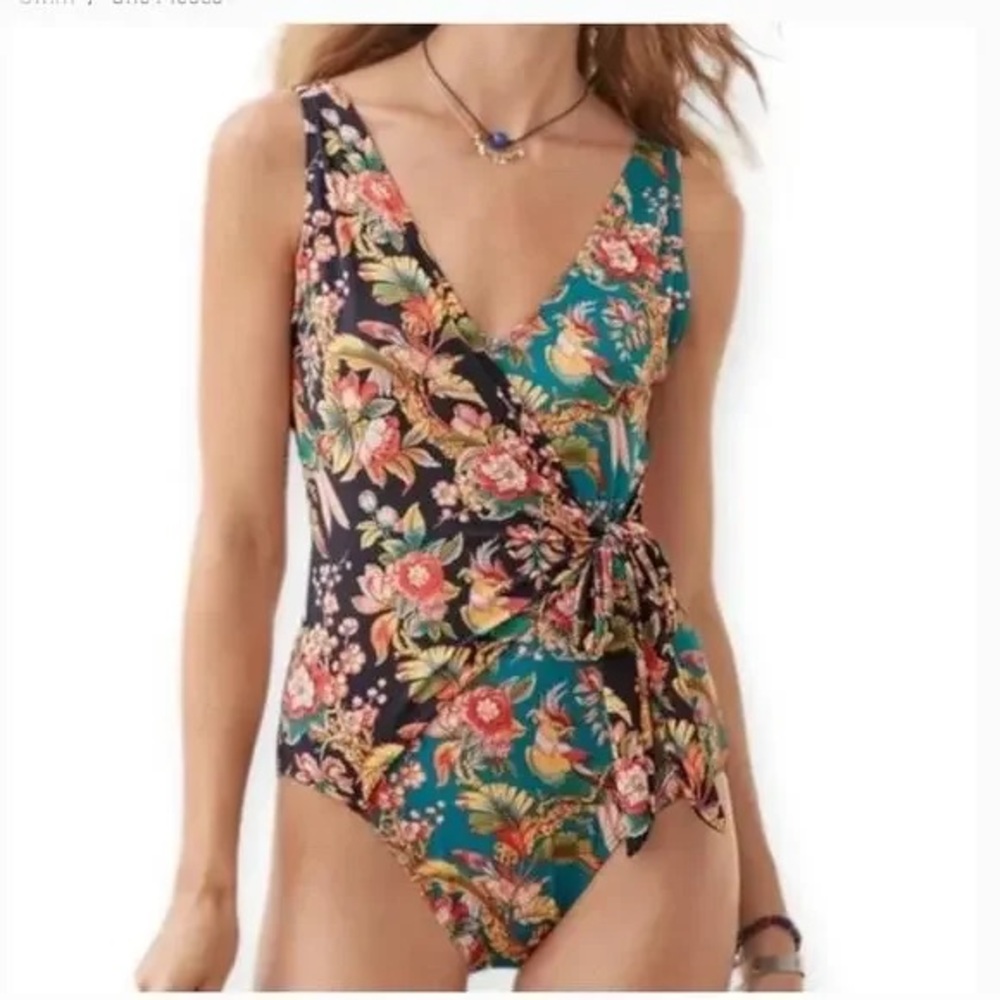 Sundance Radiant Swimsuit One Piece‎ Wrap Tropical Floral Print Size L